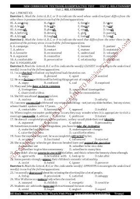 Bài tập bổ trợ sách Tiếng Anh Lớp 11 thí điểm - Unit 2 Relationship - Đỗ Bình
